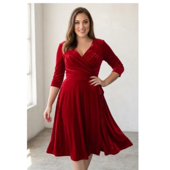 Unique Vintage Dresses & Skirts - Unique Vintage Velvet Red Dress XS